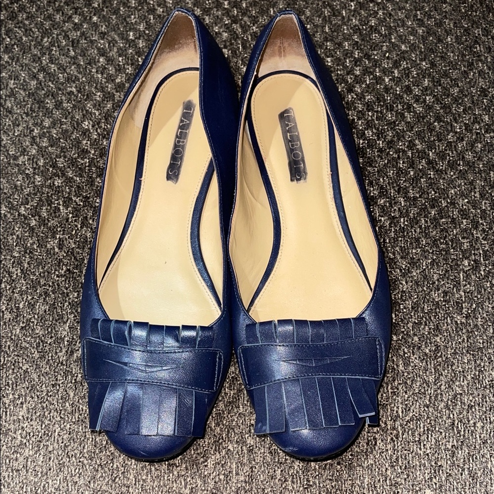 Talbots Navy Leather Fringe Flats